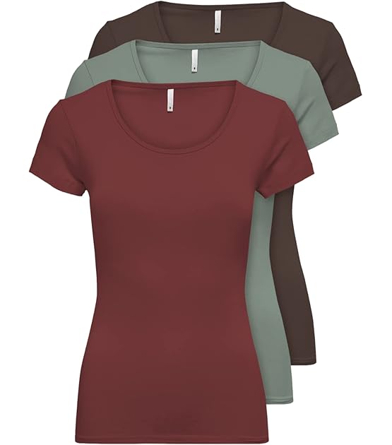 3er Pack Damen T-Shirt schwarz oder weiß Kurzarm lang Basic Sommer T-Shirts XS S M L XL 15209153